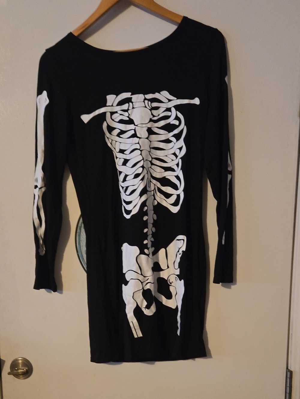 Black Skeleton Print Long Sleeve Dress
